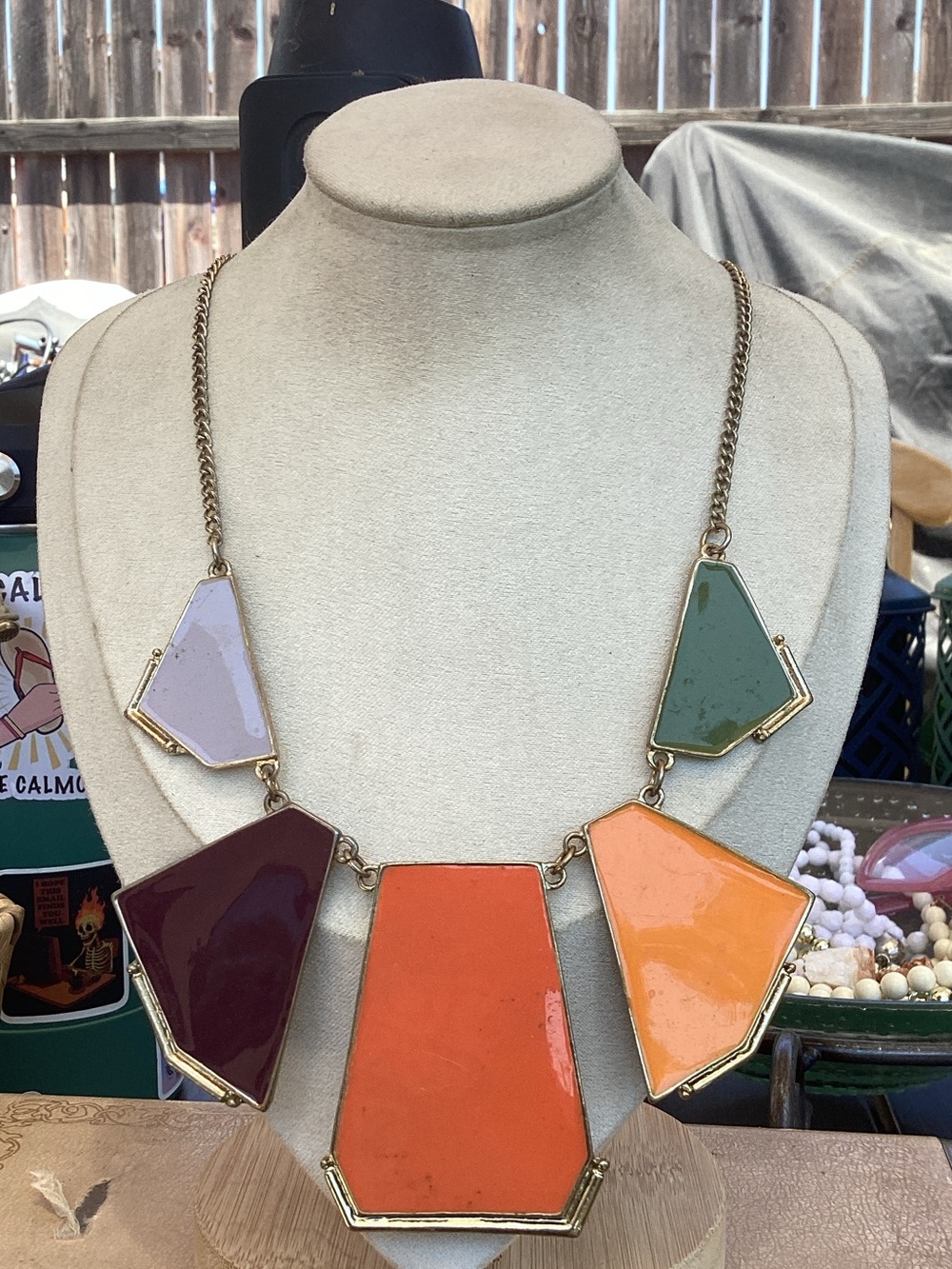 Statement Geometric Multicolor Pendant Necklace - Gold Chain